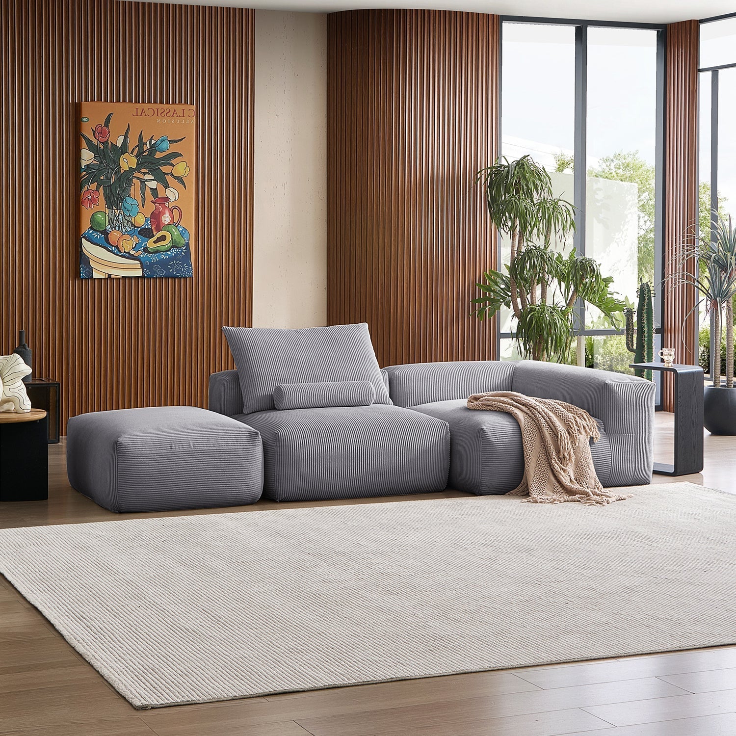 Mellow Half-Closed Sectional with Ottoman