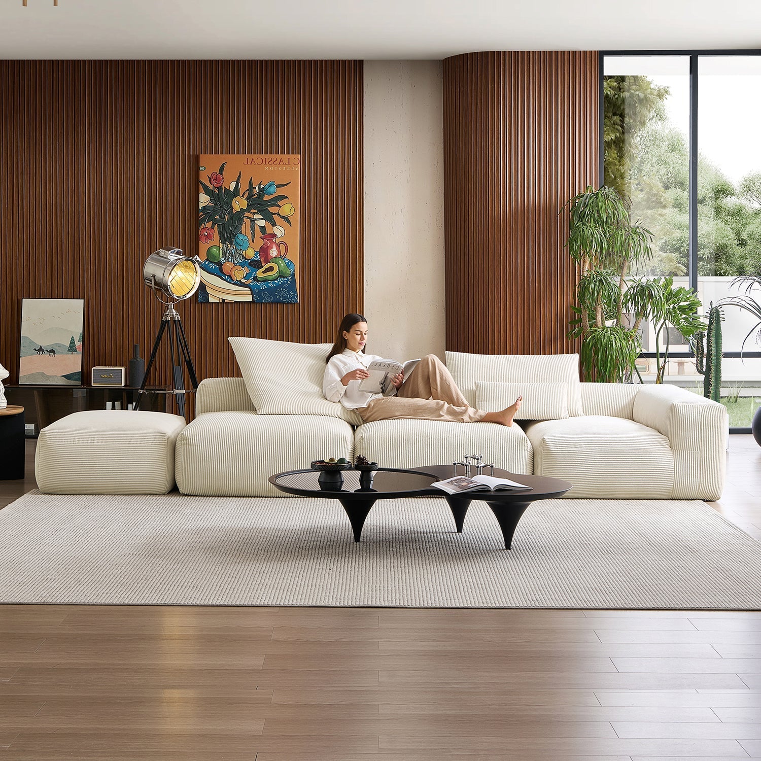 Mellow Half-Closed Sectional with Ottoman