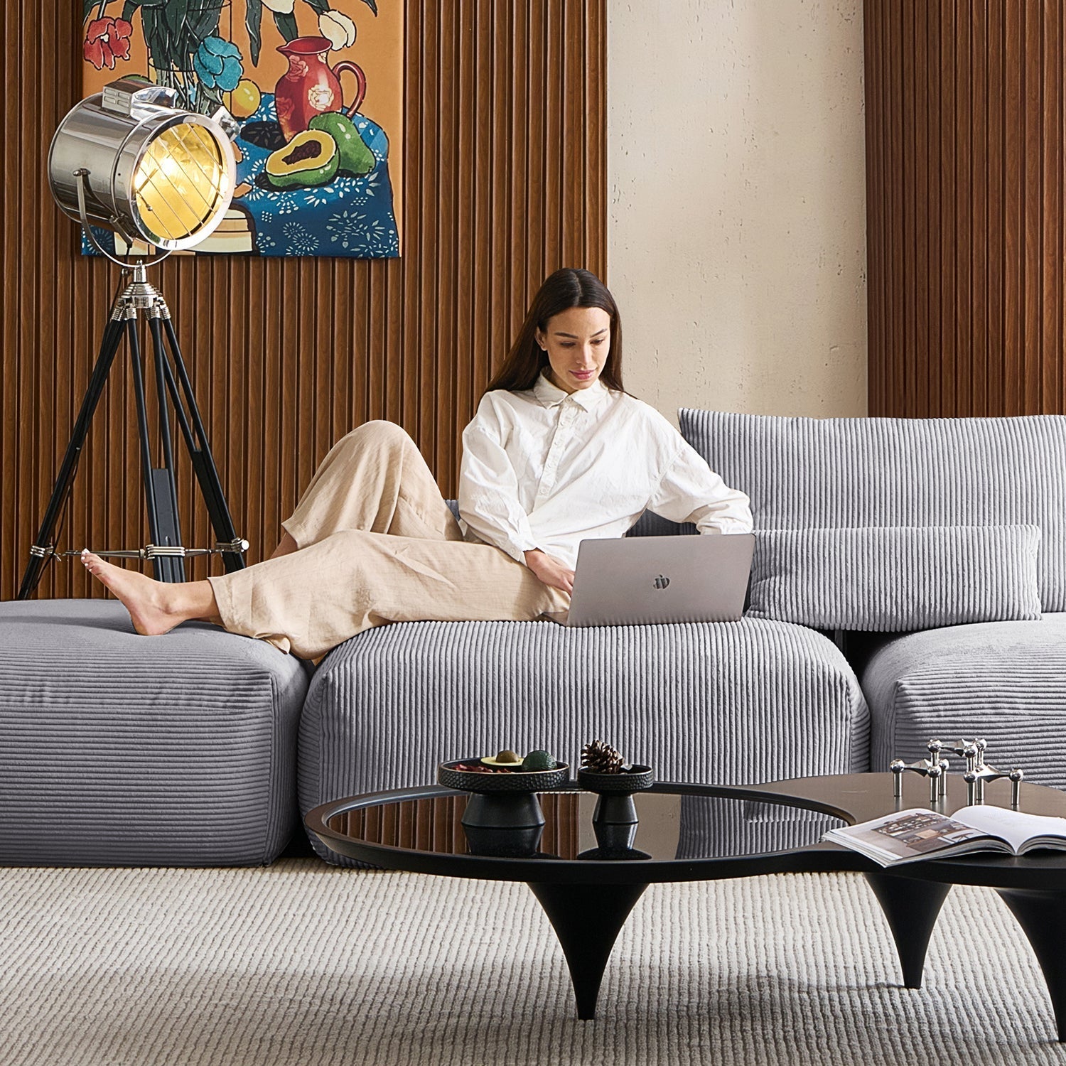 Mellow Half-Closed Sectional with Ottoman